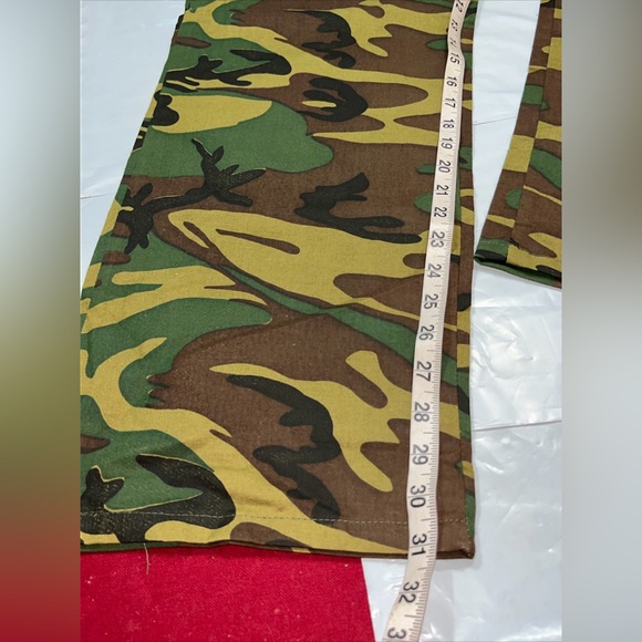 Green Tan Black CAMO Pants ARMY Camouflage Adjustable Waist USA Cotton Mens MED - Picture 14 of 15